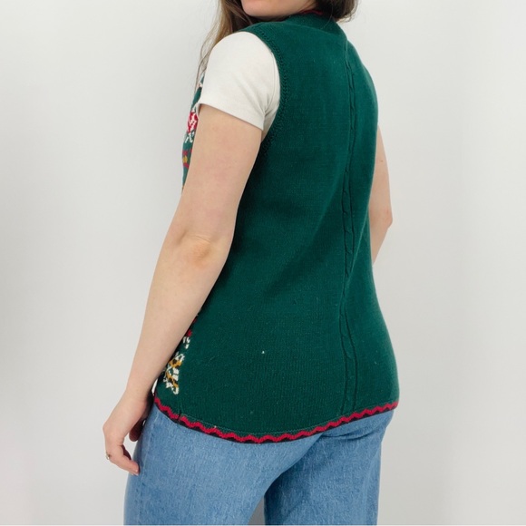 SOLD vintage fair isle cottagecore zip up sweater vest ramie cotton blend M - Picture 4 of 7